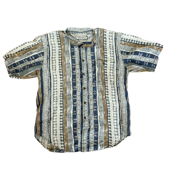 VTG 90s Bugle Boy Abstract Geometric Shirt Button Up Short Sleeve Sz Large - Picture 1 of 8